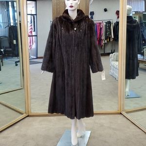 Mahogany Mink Fur 48" Coat with Hood